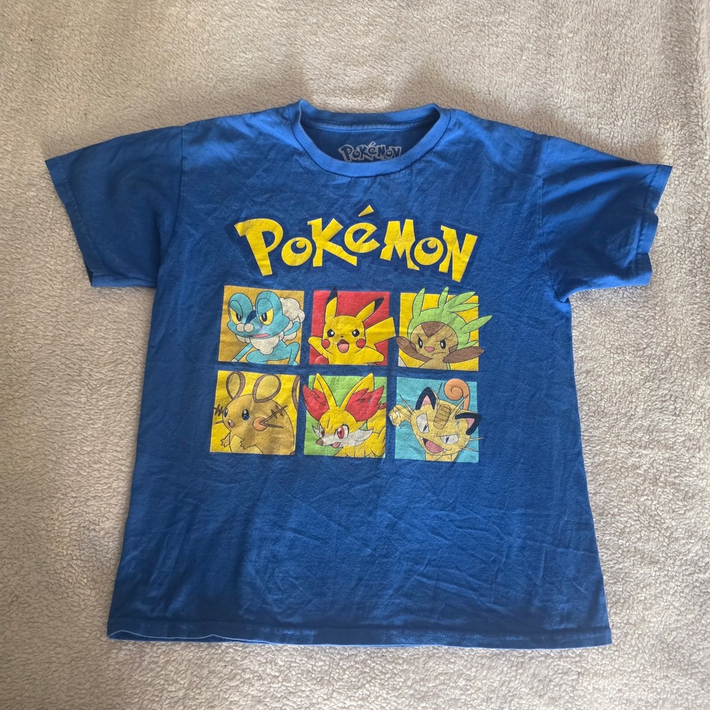 Pokemon Kids Blue Graphic T-Shirt Size M Pikachu Nintendo Anime Tee